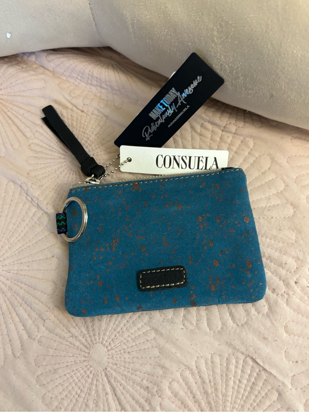 Consuela Teal Wristlet Wallet with Brown Cork Speckles